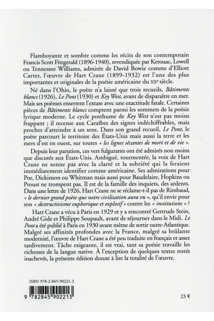 Hart crane ; l'oeuvre poétique