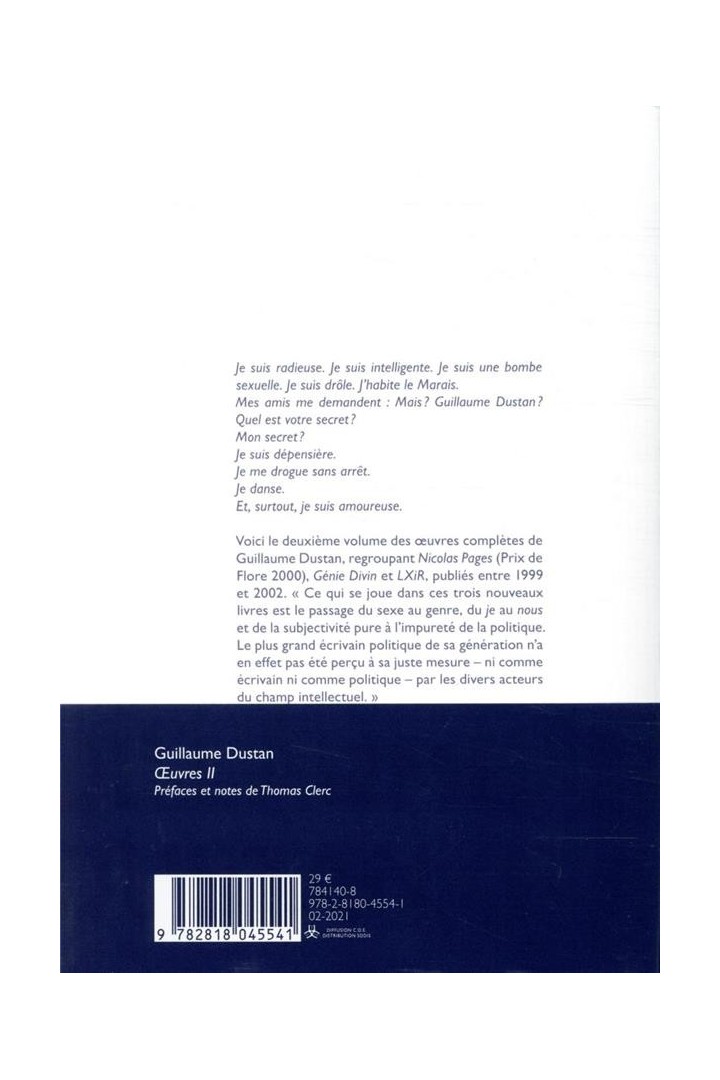 Oeuvres Tome 2 ; Nicolas Pages ; Génie divin ; Lxir