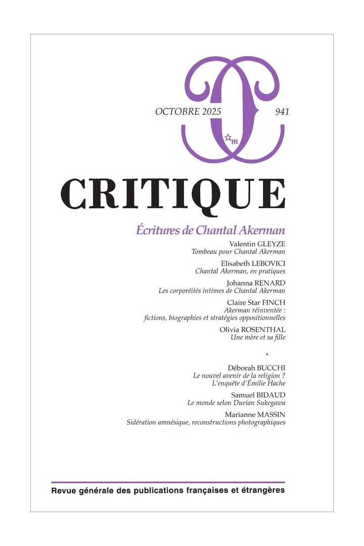 Revue Critique n.941 : Écritures de Chantal Akerman