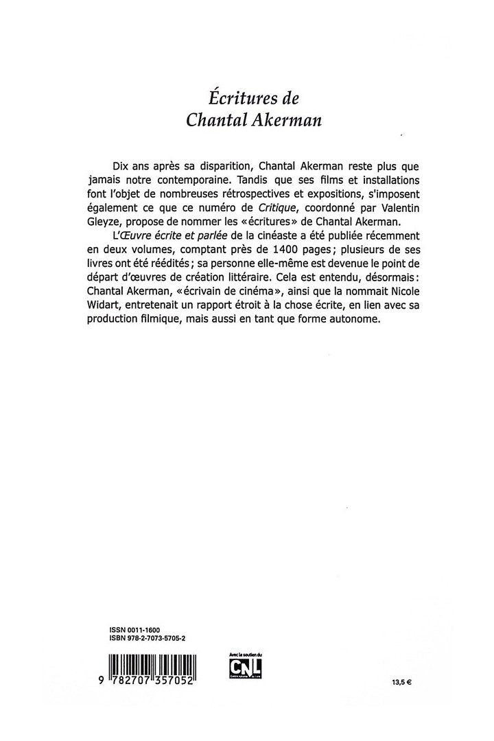 Revue Critique n.941 : Écritures de Chantal Akerman