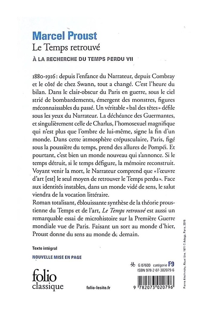 À la recherche du temps perdu Tome 7 : Le Temps retrouvé
