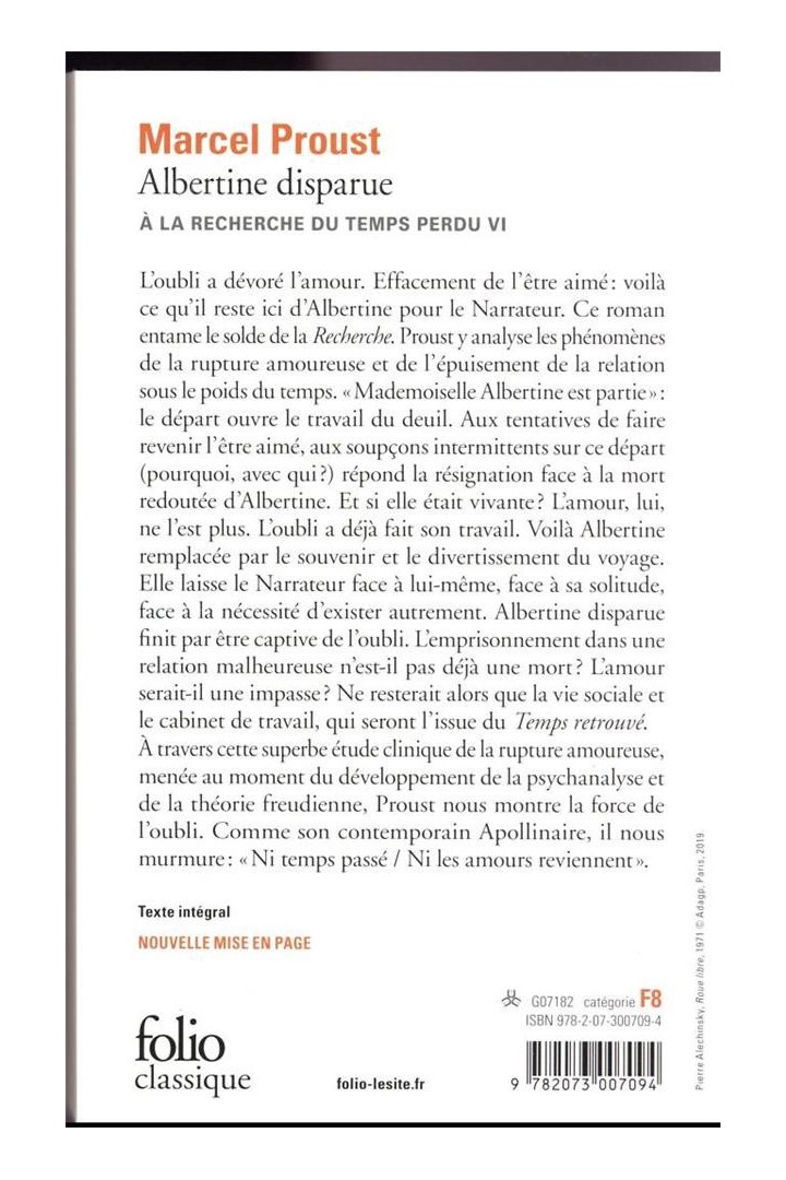 À la recherche du temps perdu, VI : Albertine disparue