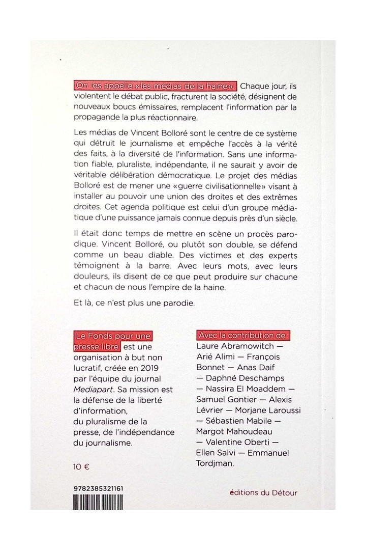 Le procès Bolloré ; Les médias de la haine devant le tribunal