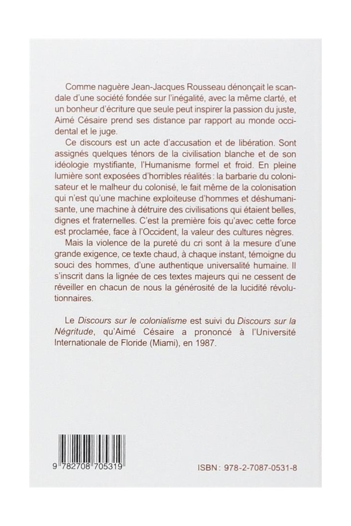 Discours sur le colonialisme ; discours sur la négritude