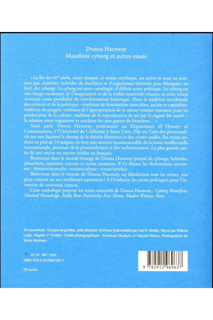 Manifeste cyborg et autres essais ; sciences, fictions, féminismes